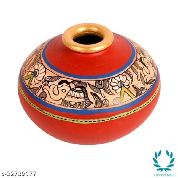 Vase Earthen Handcrafted Red Madhubani 4.5x5.5(HxD)  - Red